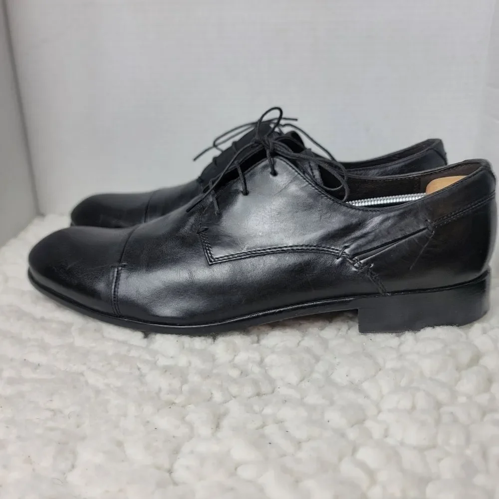 John Varvatos Cap Toe Derby Dress Shoes Black Leather Mens 13